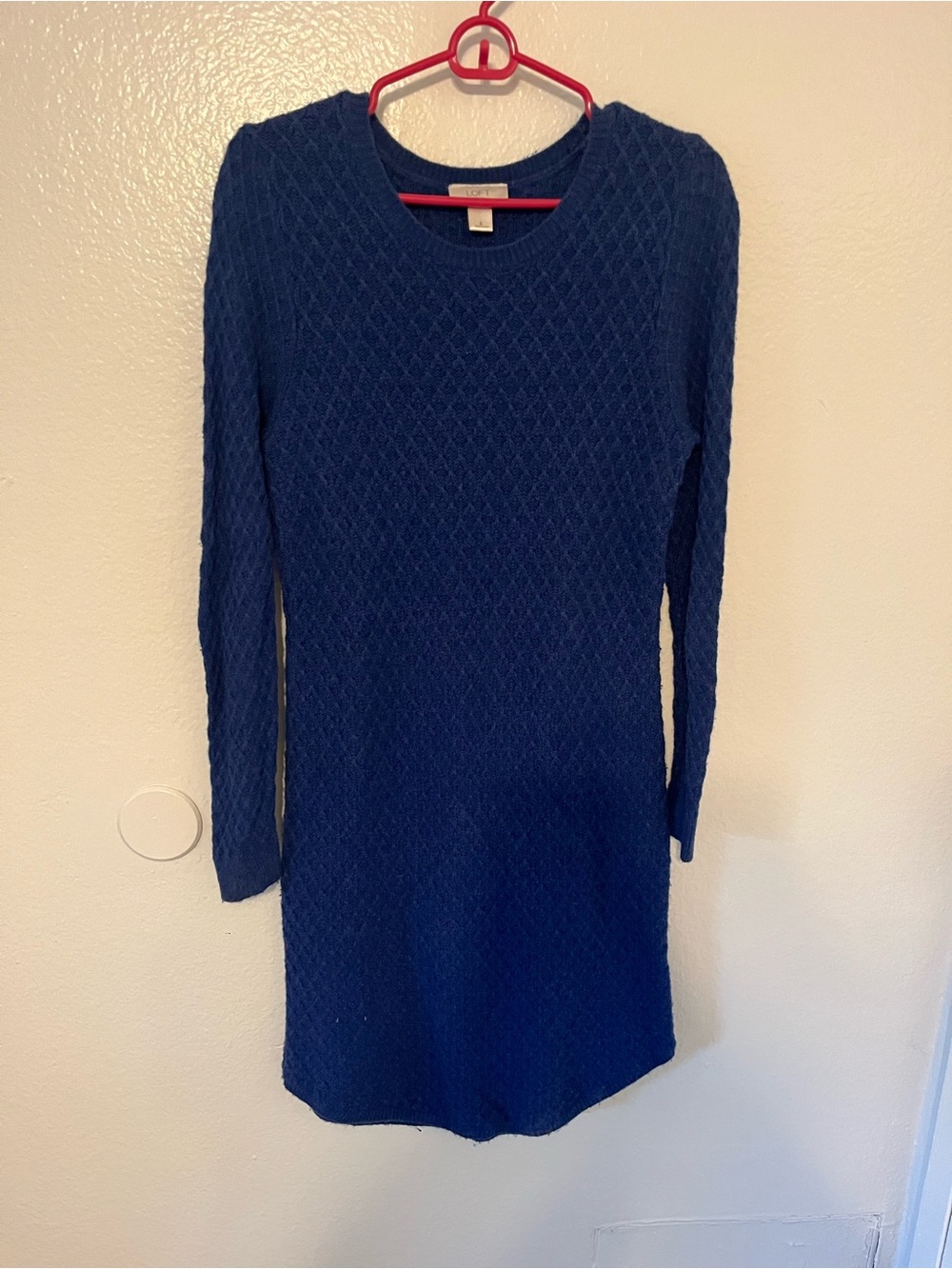 LOFT Navy Textured Cable-Knit Long Sleeve Dress